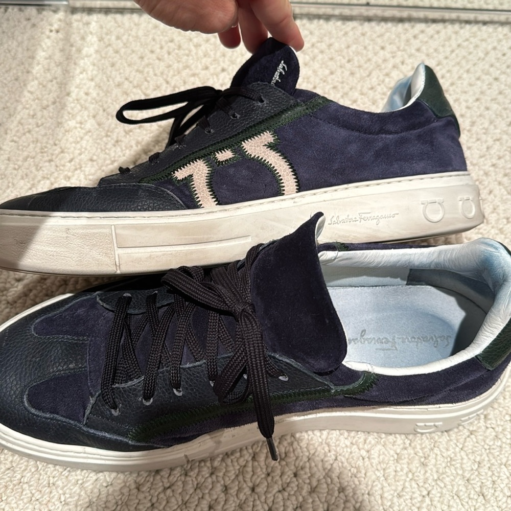 Ferragamo men’s sneakers size 10 navy blue and white